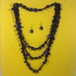 Elegant Purple Beaded Necklace and Earring Set